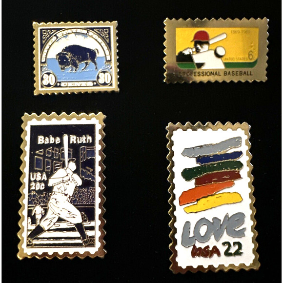 Postage Stamp Pins USPS Collectible Babe Ruth, Baseball, Buffalo, Love Vintage - Picture 1 of 6